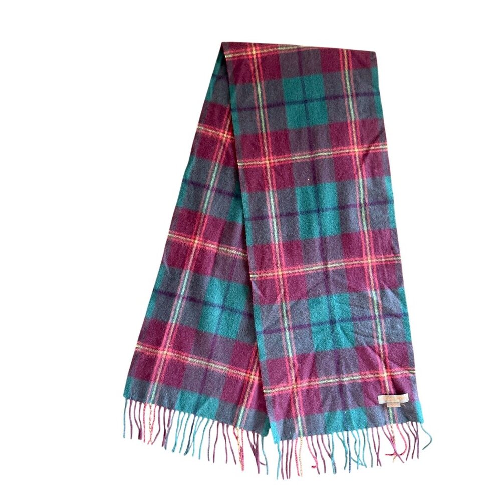 Louisa Perini 100% Cashmere Fringe Tartan Plaid Scarf Multicolor Colorful